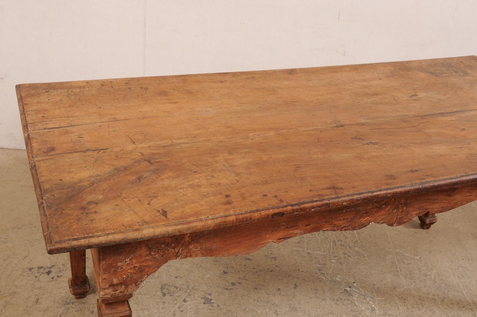 19th Century A Late 18th C. Italian Walnut Farm Table with Carved Skirt, 6 Ft Long For Sale
