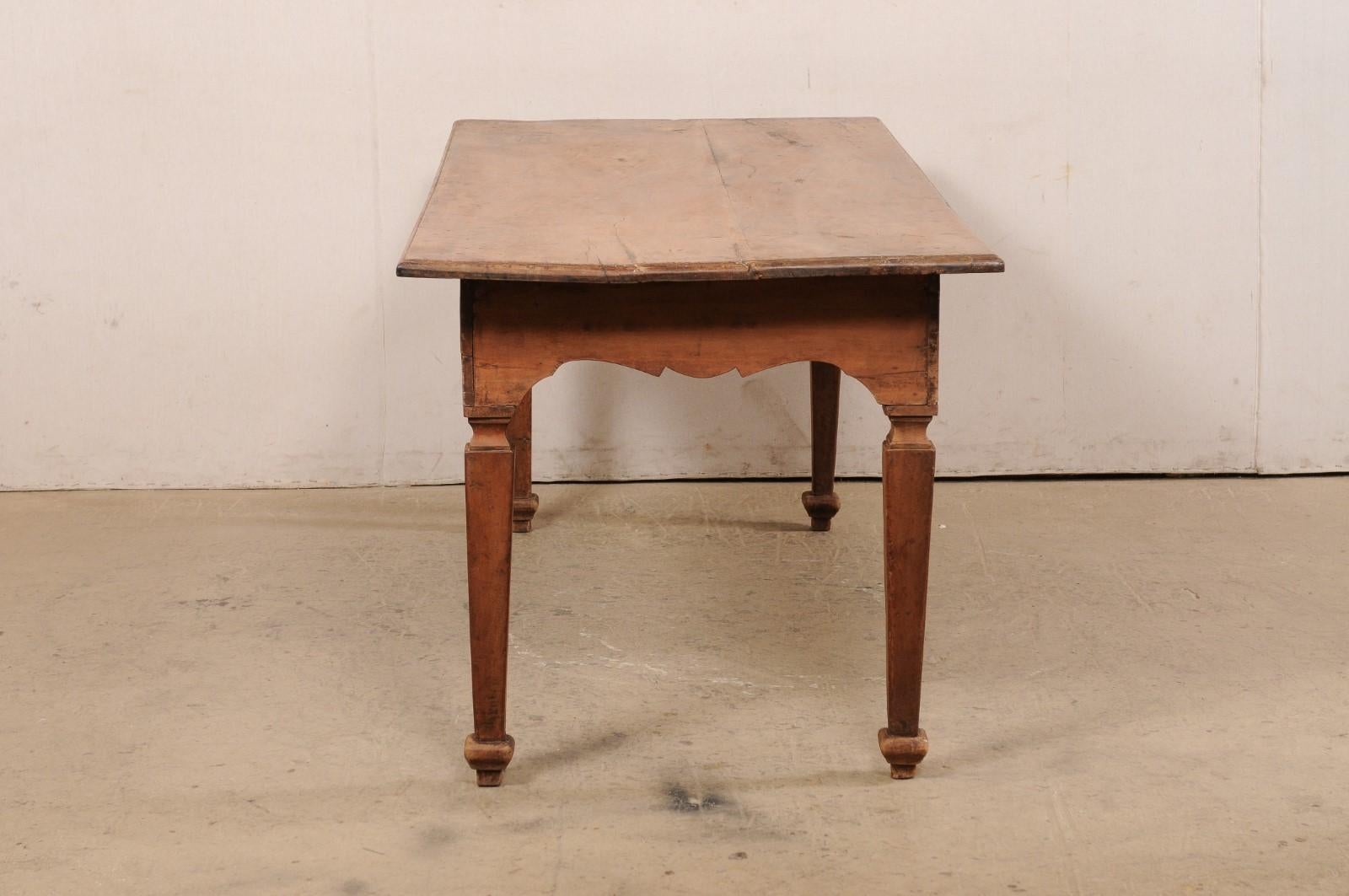A Late 18th C. Italian Walnut Farm Table with Carved Skirt, 6 Ft Long For Sale 1