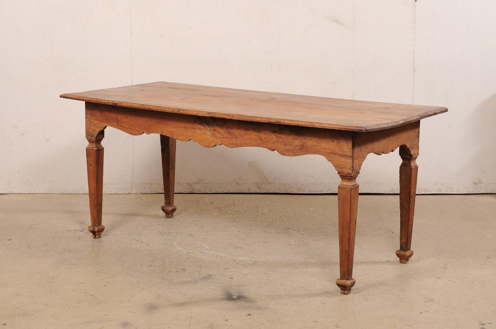 A Late 18th C. Italian Walnut Farm Table with Carved Skirt, 6 Ft Long For Sale 2