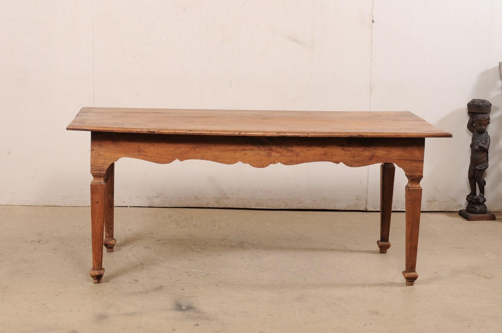 A Late 18th C. Italian Walnut Farm Table with Carved Skirt, 6 Ft Long For Sale 3