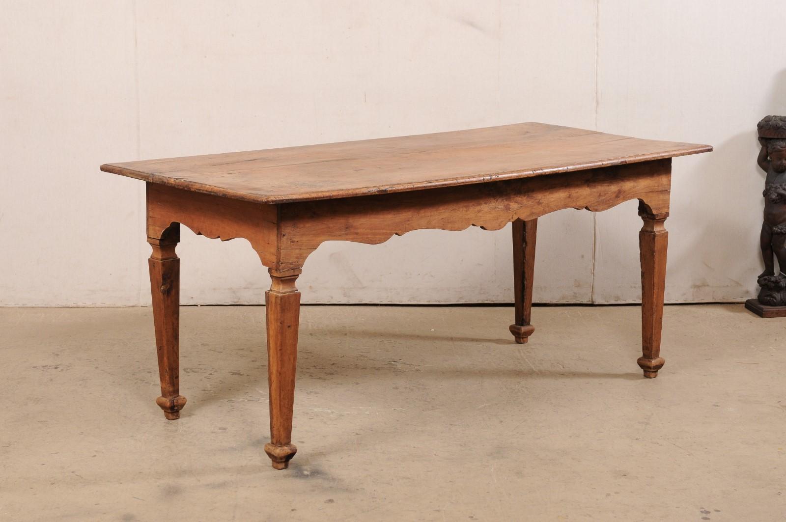 A Late 18th C. Italian Walnut Farm Table with Carved Skirt, 6 Ft Long For Sale 4