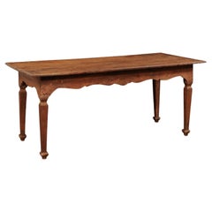 Antique A Late 18th C. Italian Walnut Farm Table with Carved Skirt, 6 Ft Long