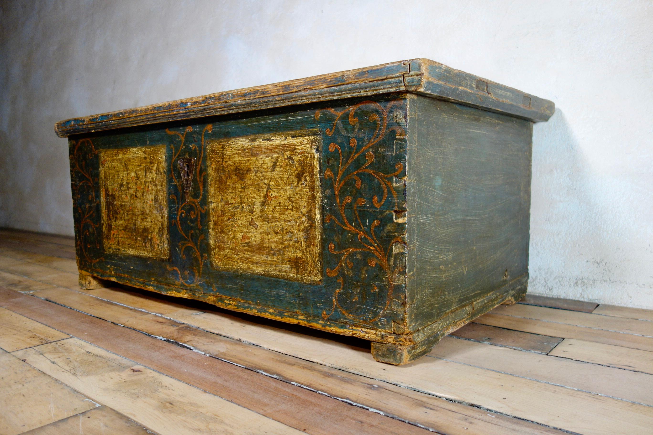 A Late 18th Century Continental Original Painted Dowry Chest, Trunk Coffee Table 5