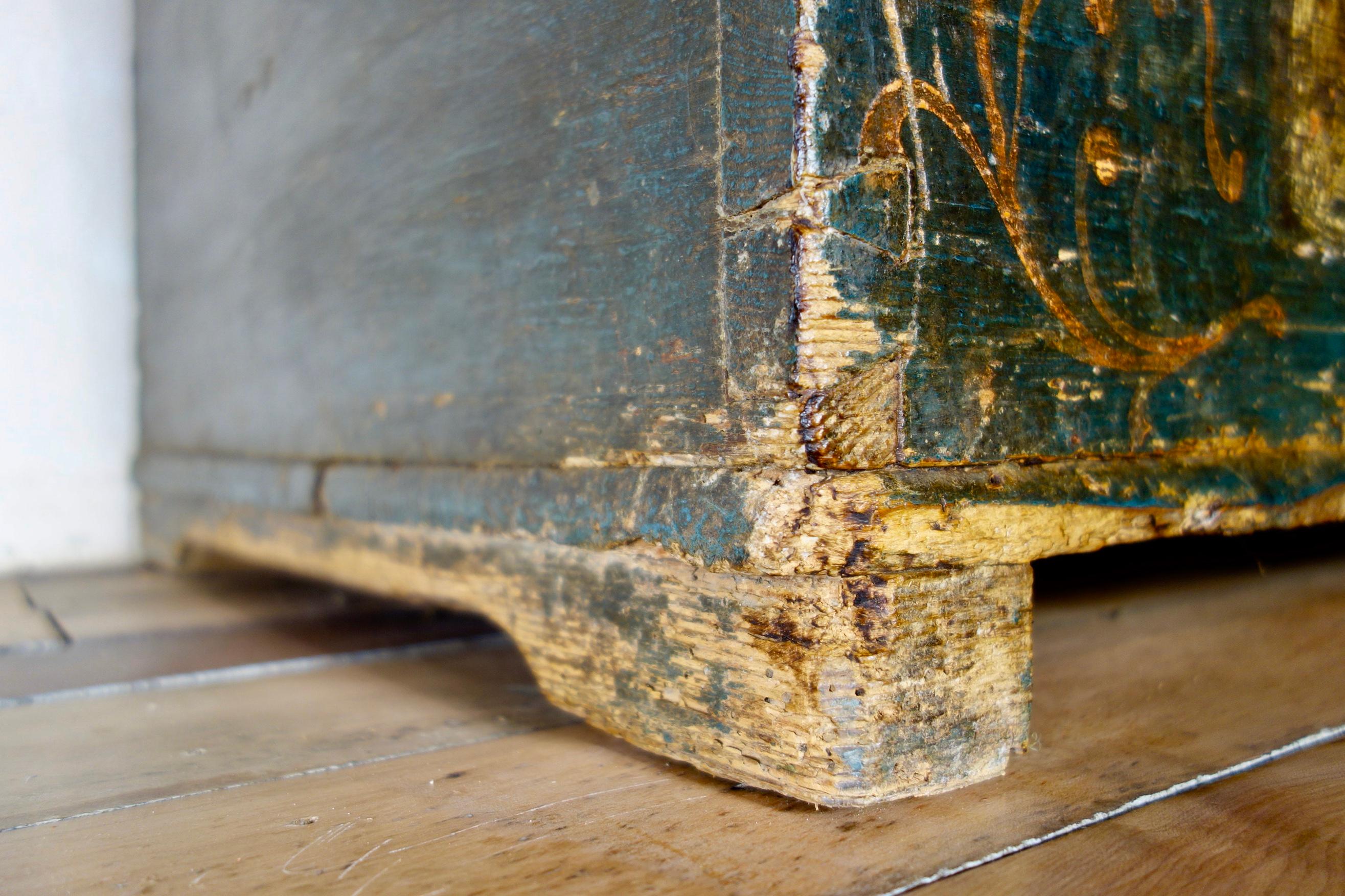 18th Century and Earlier A Late 18th Century Continental Original Painted Dowry Chest, Trunk Coffee Table