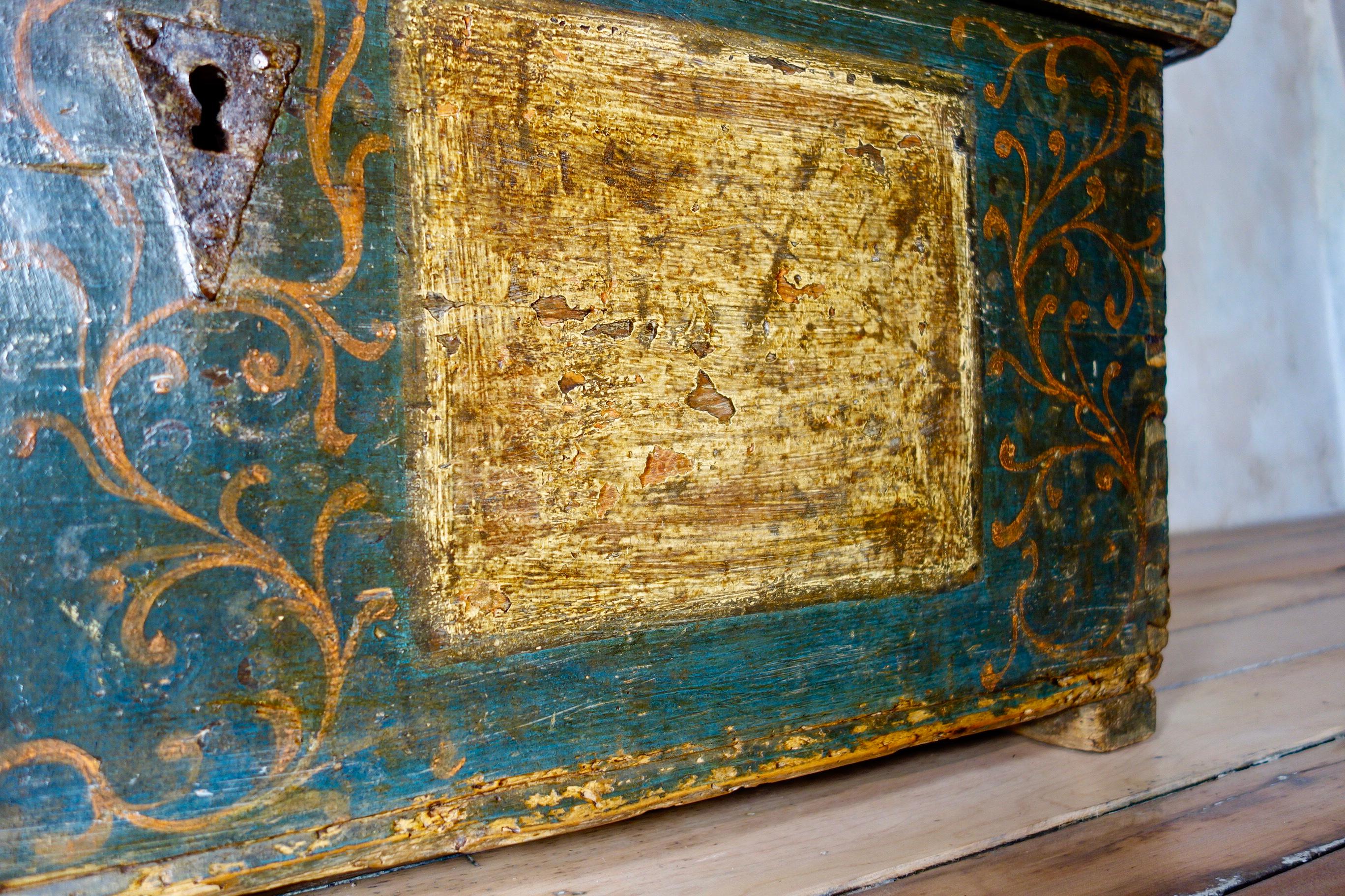 A Late 18th Century Continental Original Painted Dowry Chest, Trunk Coffee Table 3
