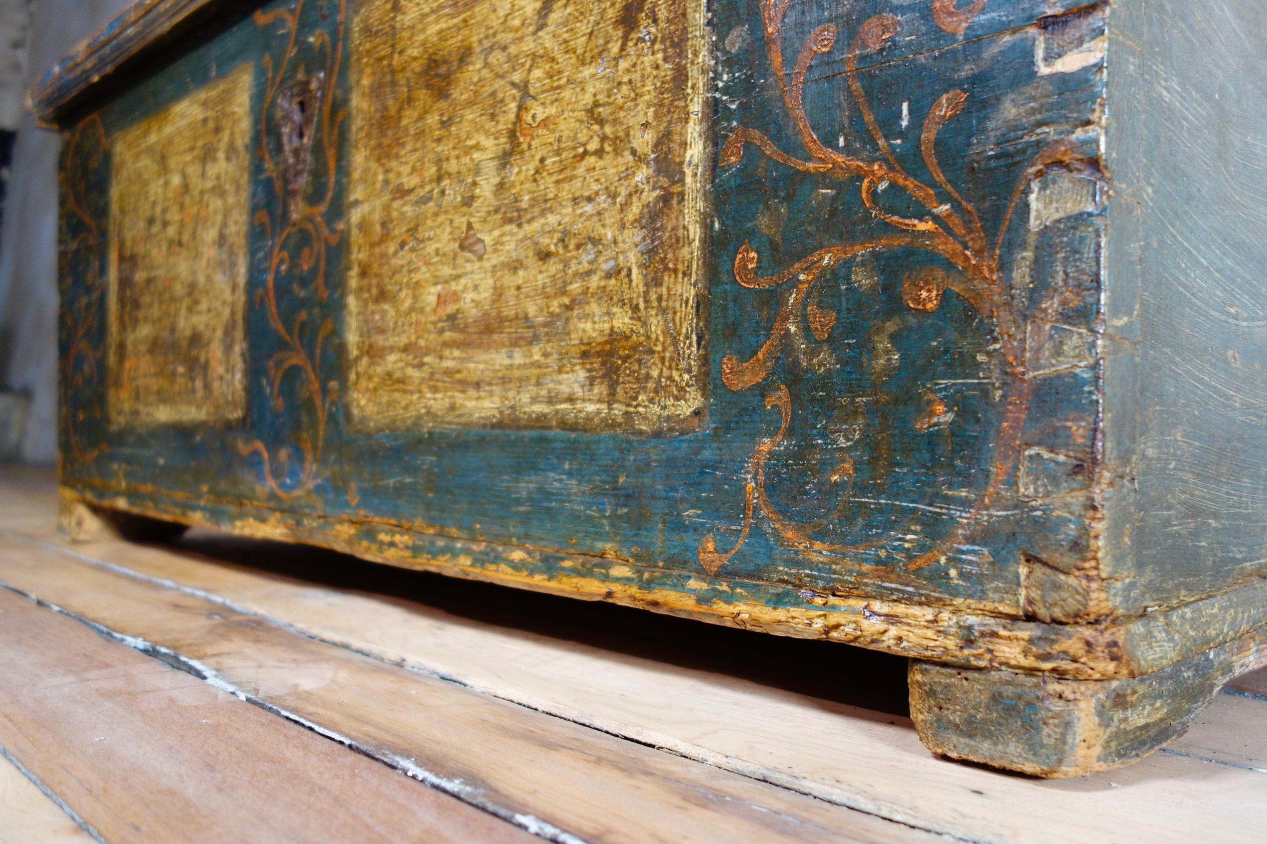 A Late 18th Century Continental Original Painted Dowry Chest, Trunk Coffee Table 4