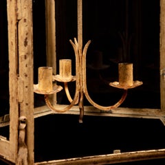 Late 18th Century Cream Painted Tole Metal Lantern with Original Glass Panels