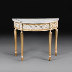 A Late 18th Century French Painted Demi-Lune Console Table