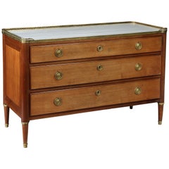 Late 18th Century French Pale Mahogany Commode with White Marble Top