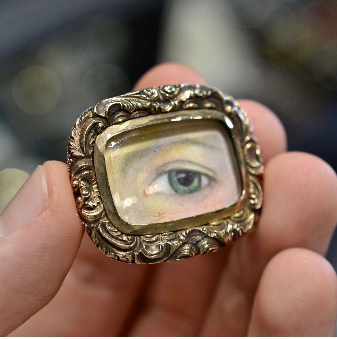 Georgian A Late 18th Century Gold Mounted 'Lover’s Eye' Miniature Brooch