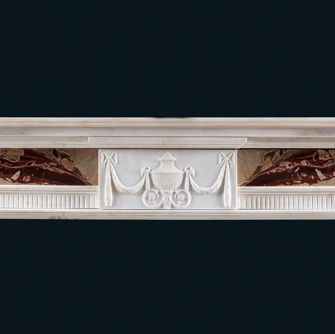 Hand-Carved Late 18th Century Irish Neoclassical Statuary and Jasper Marble Fireplace For Sale