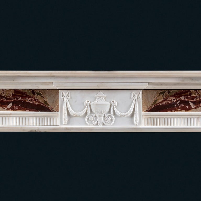 Hand-Carved Late 18th Century Irish Neoclassical Statuary and Jasper Marble Fireplace For Sale