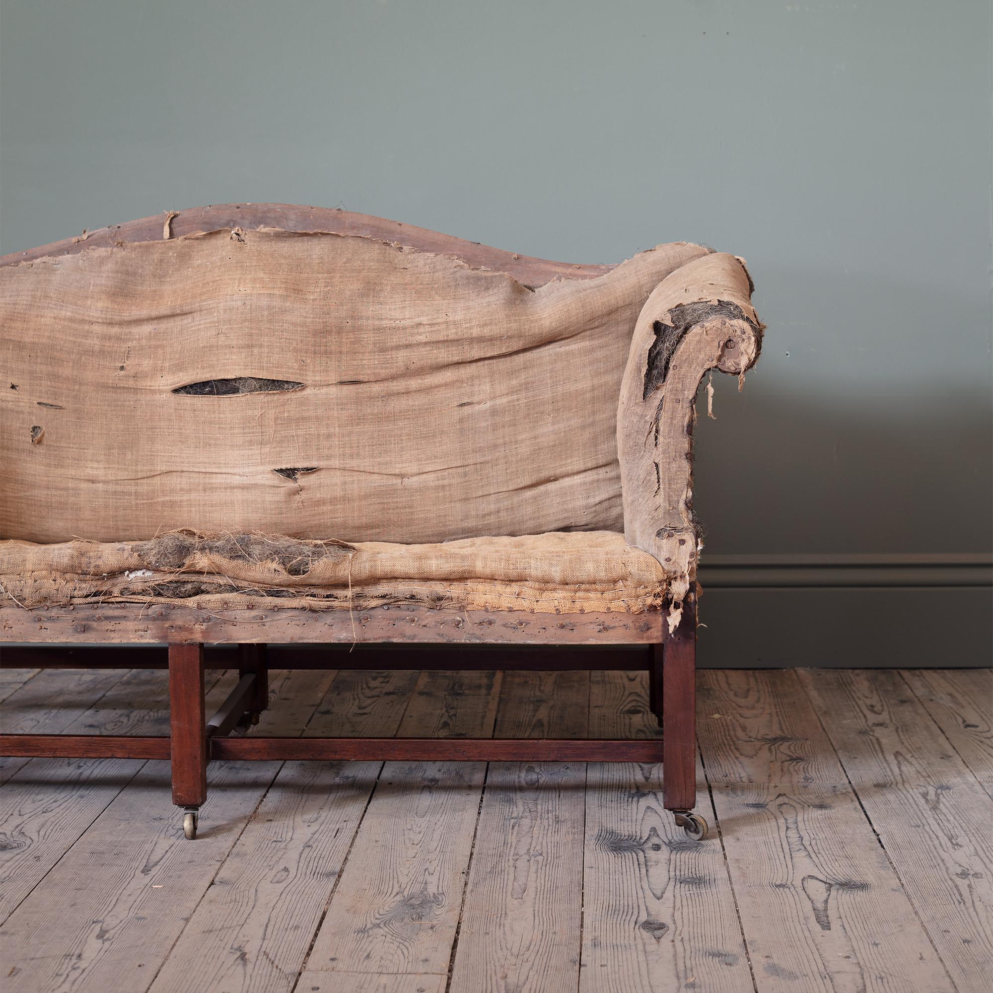 Brass A Late 18th Century Mahogany Camel Back Sofa, of Smaller Proportions For Sale