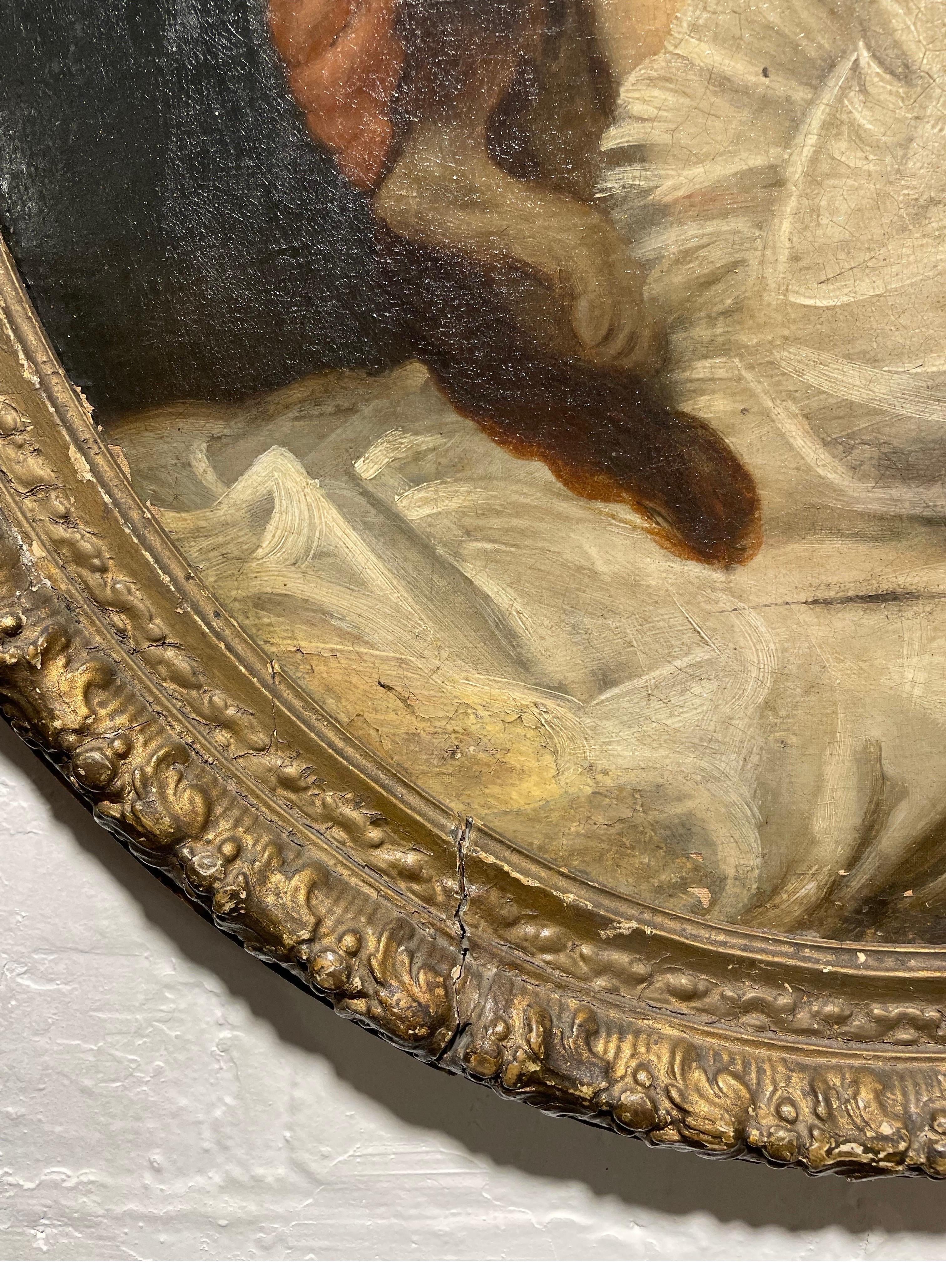 Hand-Painted A Late 18th Century Oval Painting For Sale