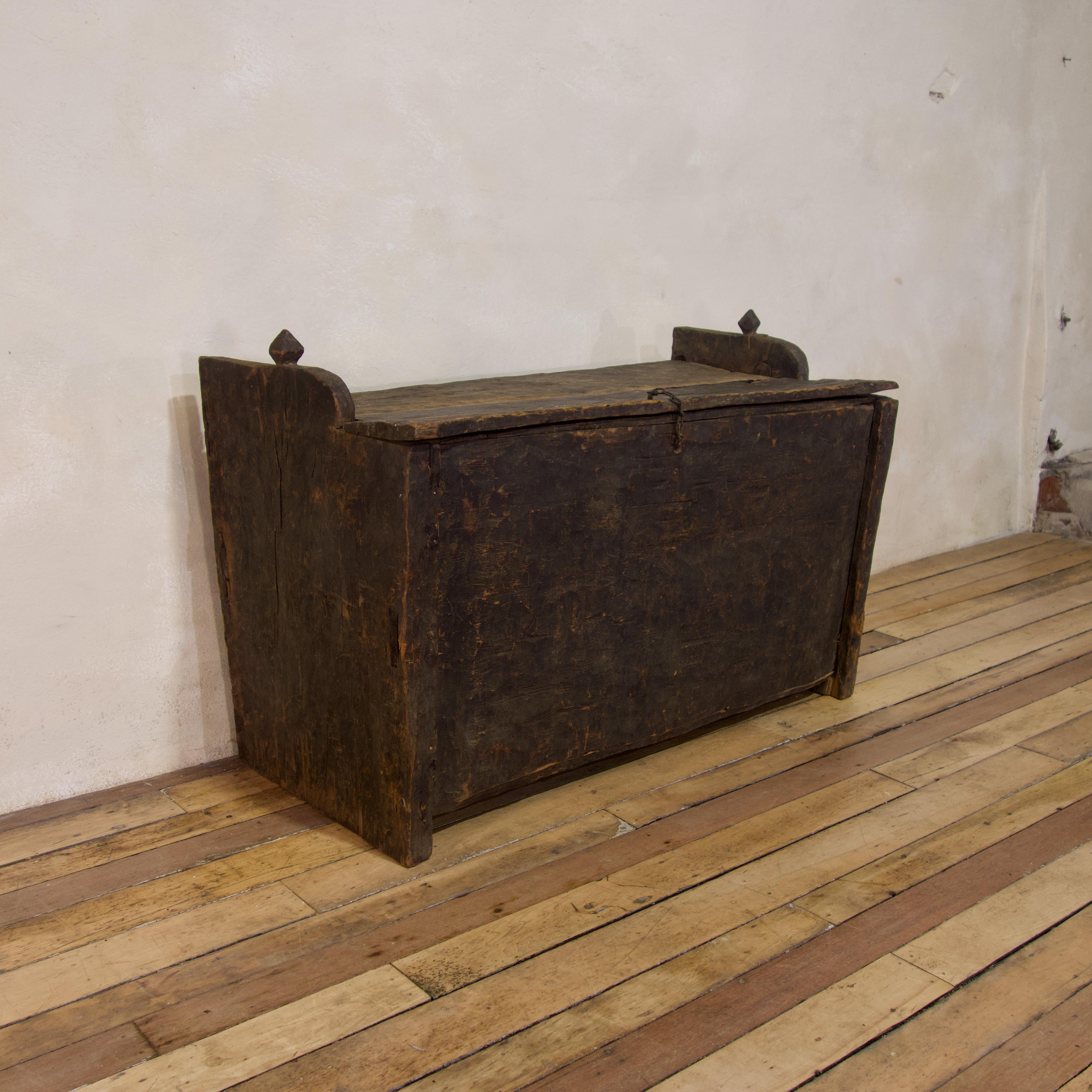 Late 18th Century Primitive Cedar Black Painted Settle, Trunk, Chest 6