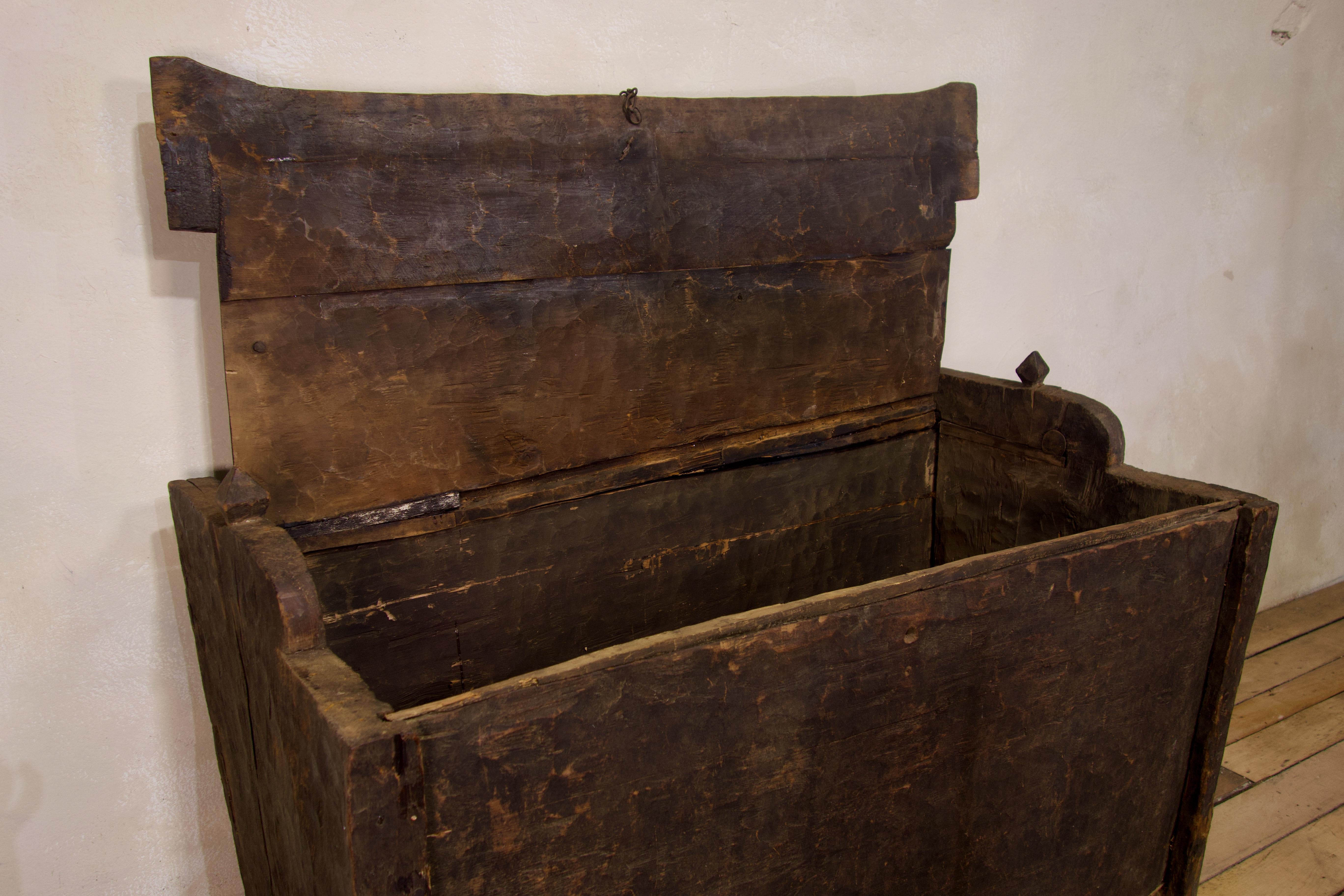 Late 18th Century Primitive Cedar Black Painted Settle, Trunk, Chest 3