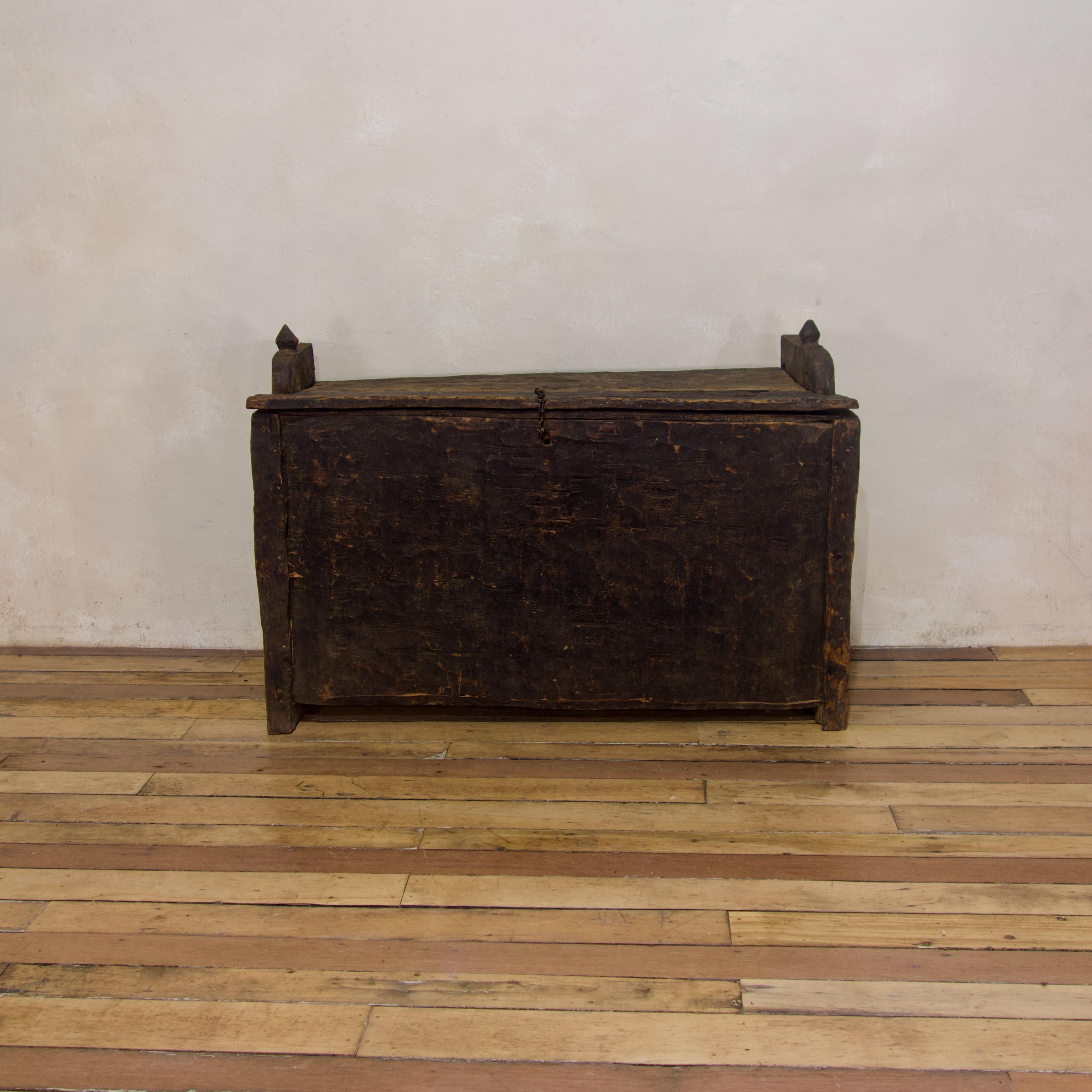 Late 18th Century Primitive Cedar Black Painted Settle, Trunk, Chest 4