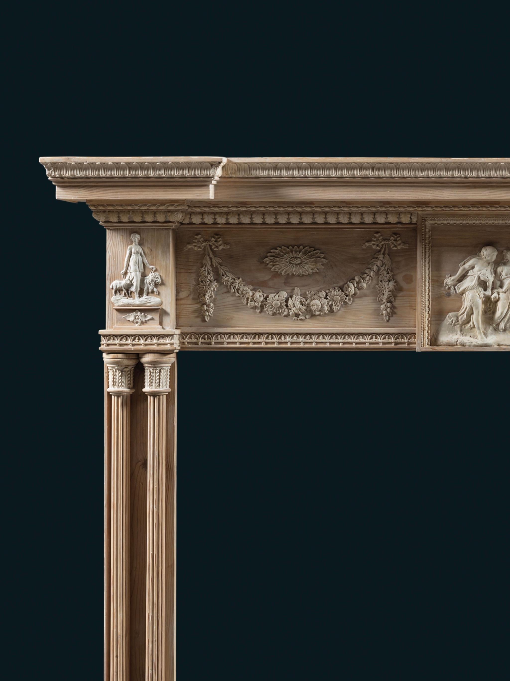 Écossais Cheminée écossaise néoclassique en pin et gesso de la fin du XVIIIe siècle en vente