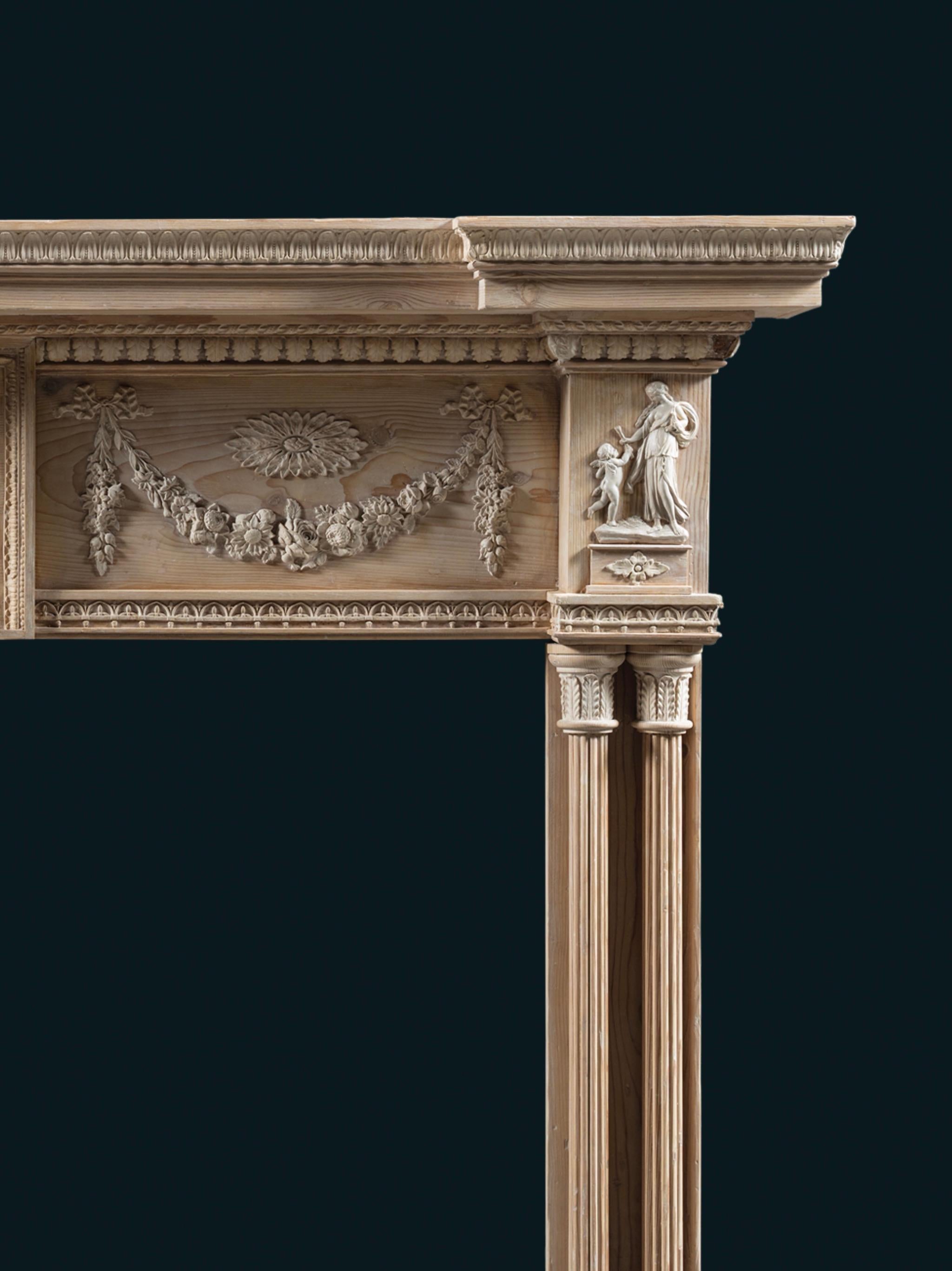 Sculpté Cheminée écossaise néoclassique en pin et gesso de la fin du XVIIIe siècle en vente