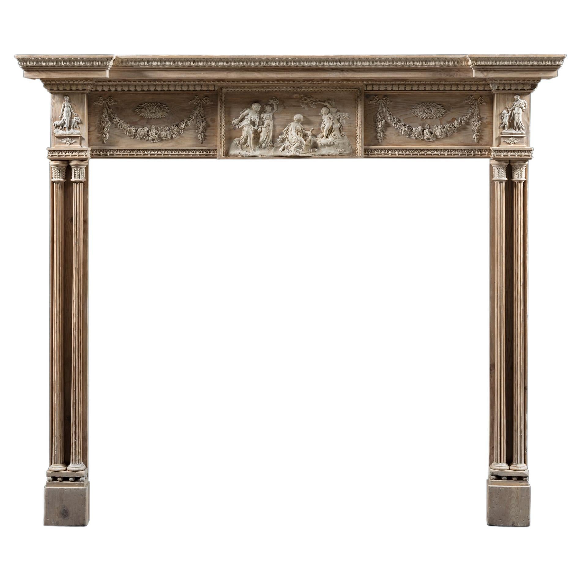 Late 18th Century Scottish Neoclassical Pine and Gesso Chimneypiece