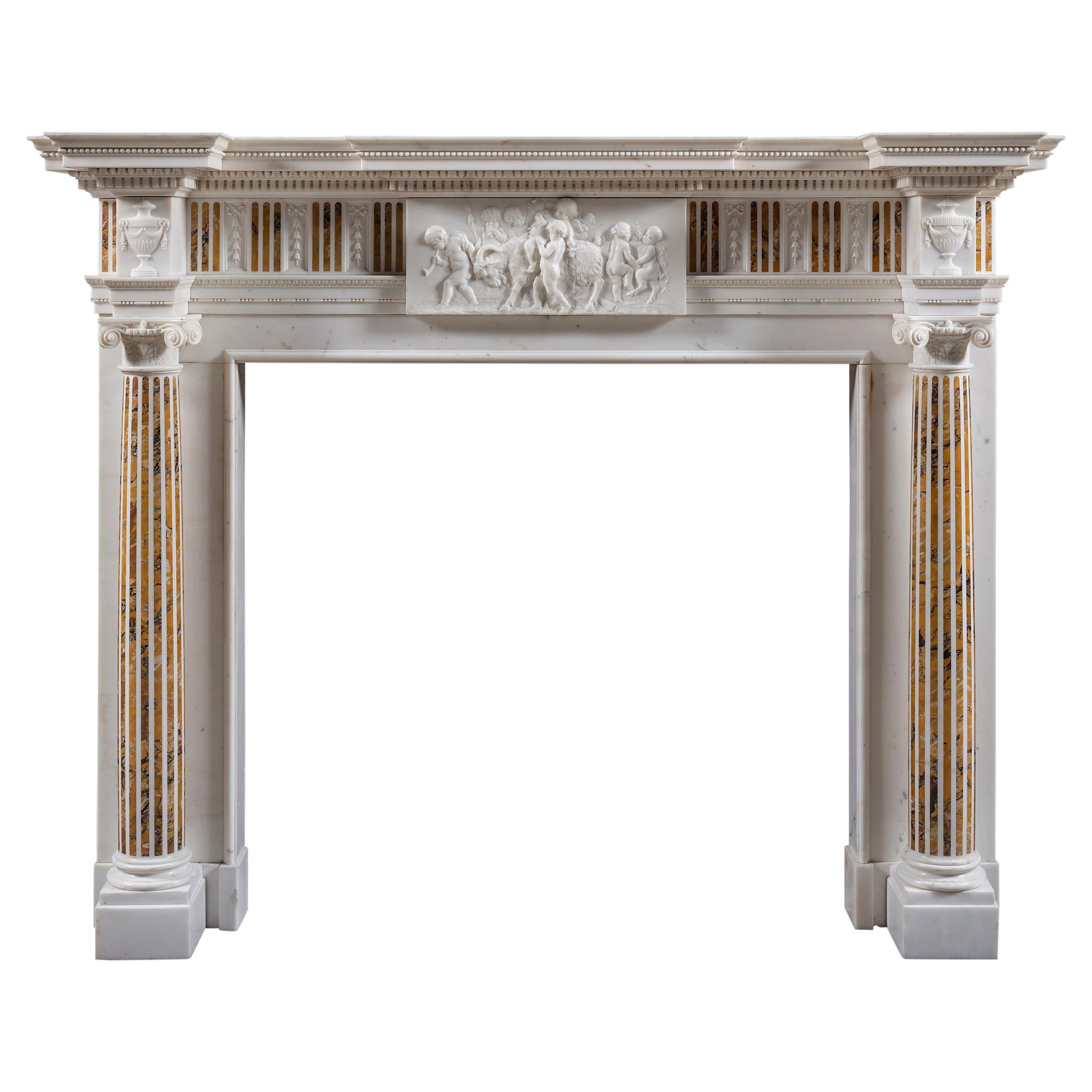 Late 18th Century Statuary and Sienna Marble Fireplace