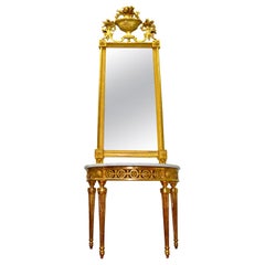 Late 18th Century Italian Giltwood Mirror and Demilune Console