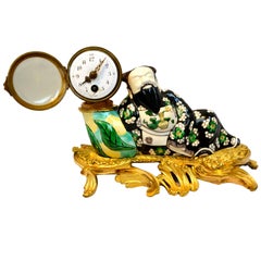 Late 19th Century Louis XV-Style Chinese Porcelain and Gilt Bronze Desk Clock
