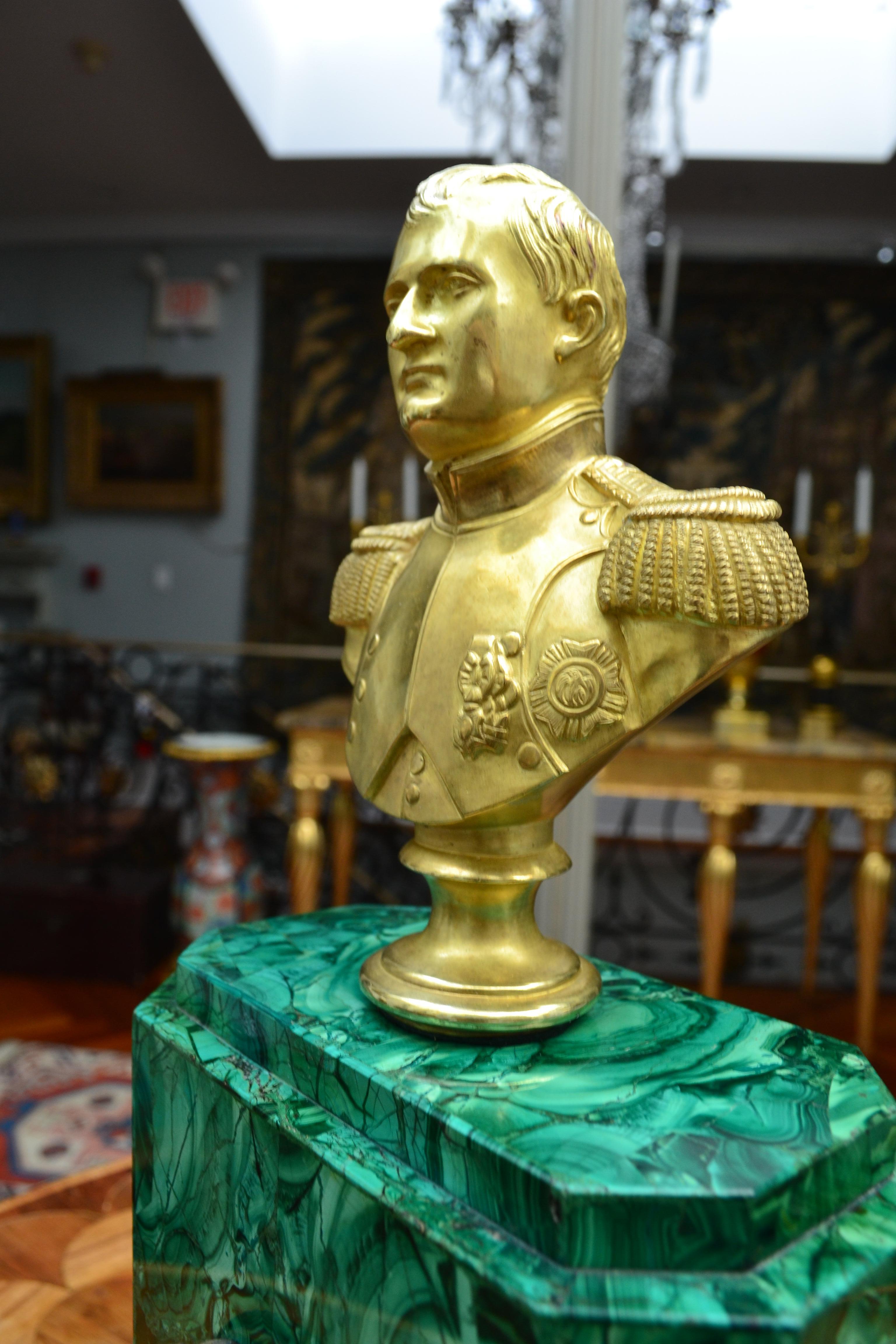 A Late 19 Century Malachite clock Topped by a Gilt  Bronze Bust of Napoleon For Sale 3