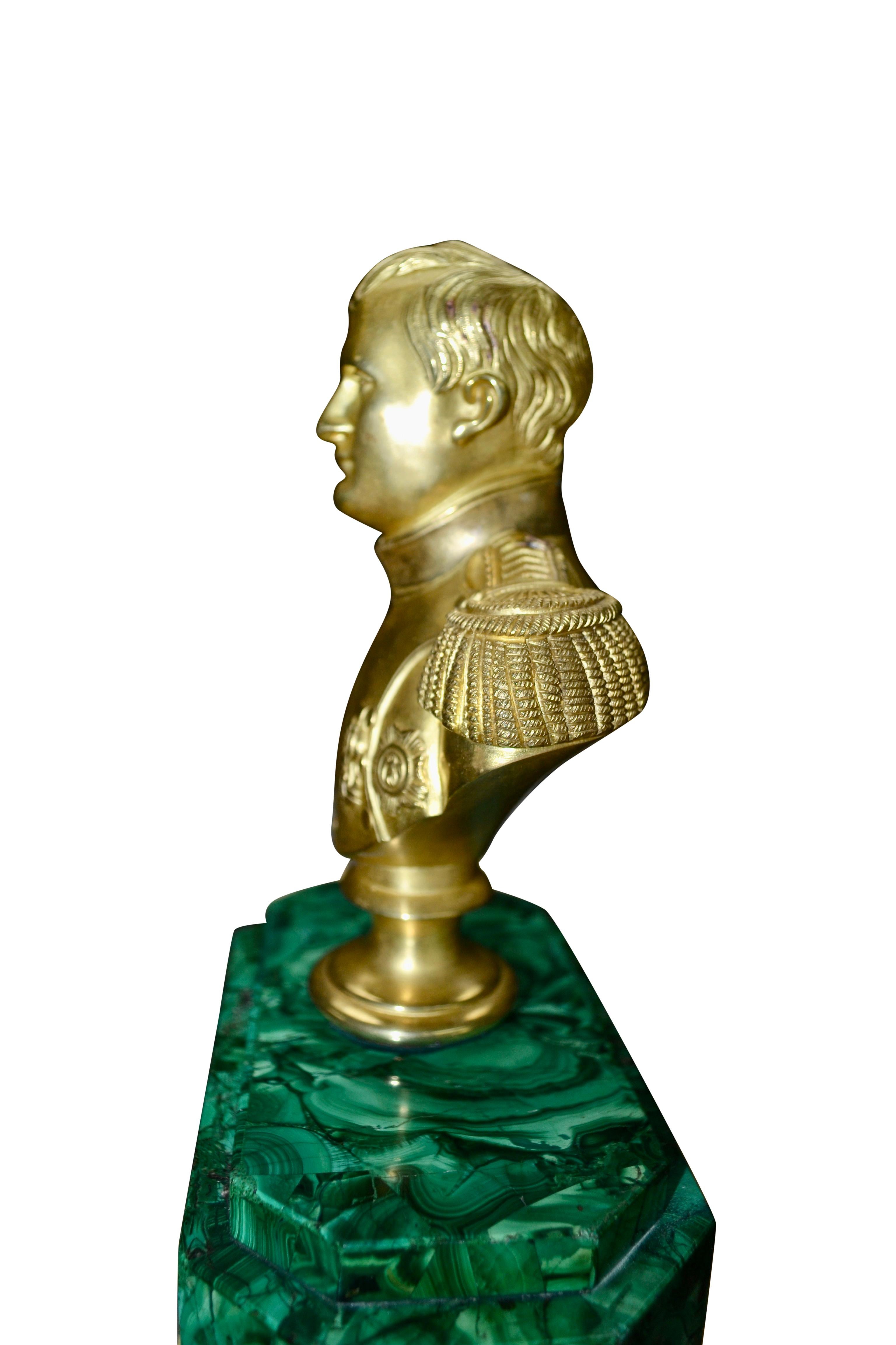 A Late 19 Century Malachite clock Topped by a Gilt  Bronze Bust of Napoleon For Sale 2