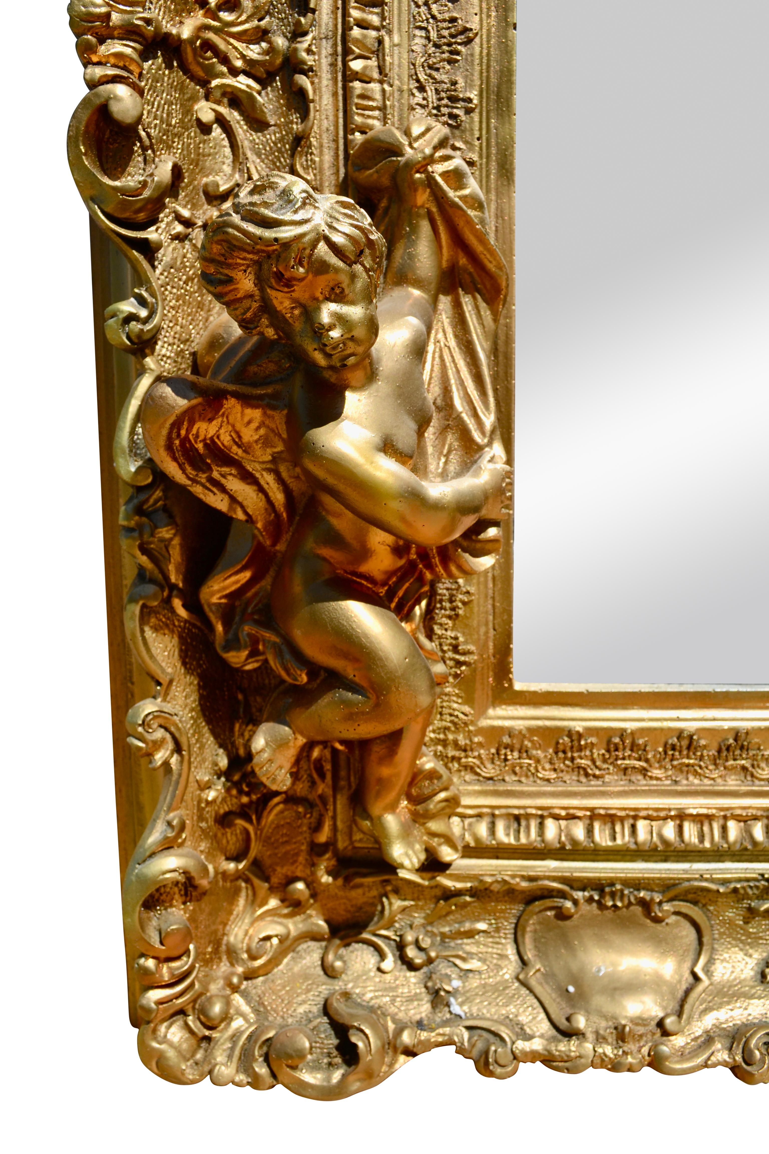 Miroir de style rococo de la fin du XIXe siècle, style Napoléon III, en bois doré et cadre en gesso en vente 3
