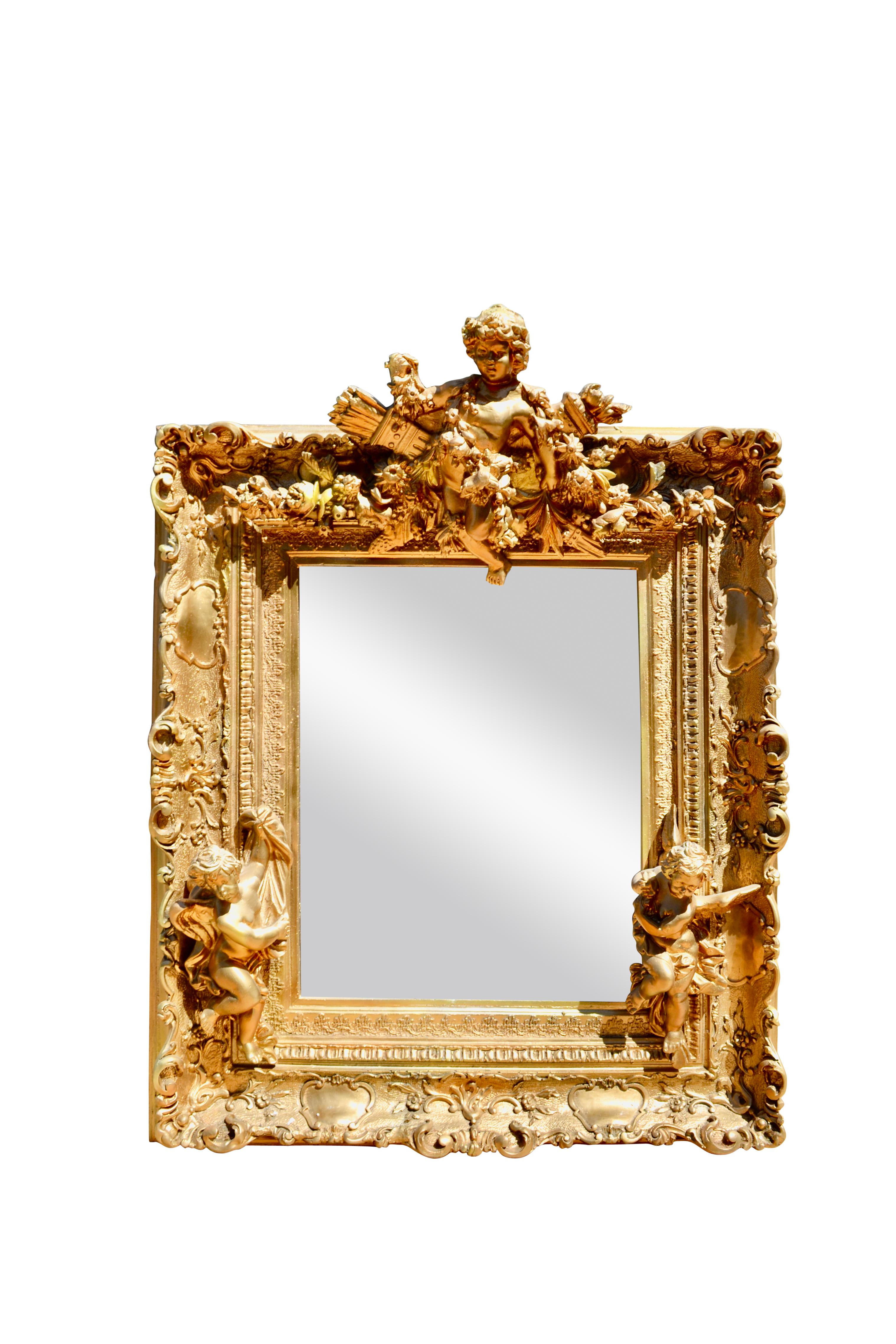 Gerahmter Spiegel im Rokoko-Stil Napoleon III. des späten 19. Jahrhunderts aus vergoldetem Holz und Gesso (Französisch) im Angebot