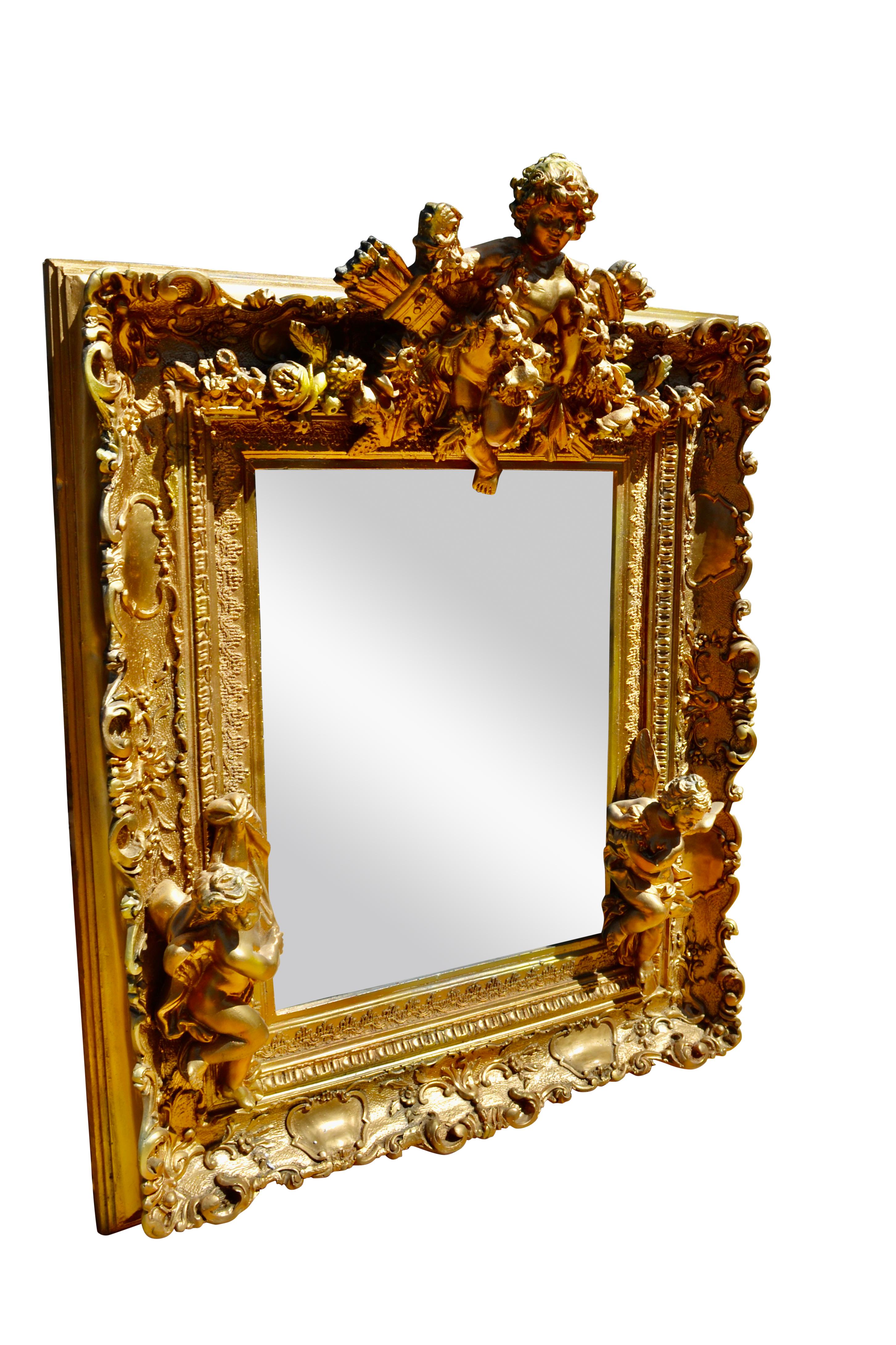 Gerahmter Spiegel im Rokoko-Stil Napoleon III. des späten 19. Jahrhunderts aus vergoldetem Holz und Gesso im Zustand „Gut“ im Angebot in Vancouver, British Columbia