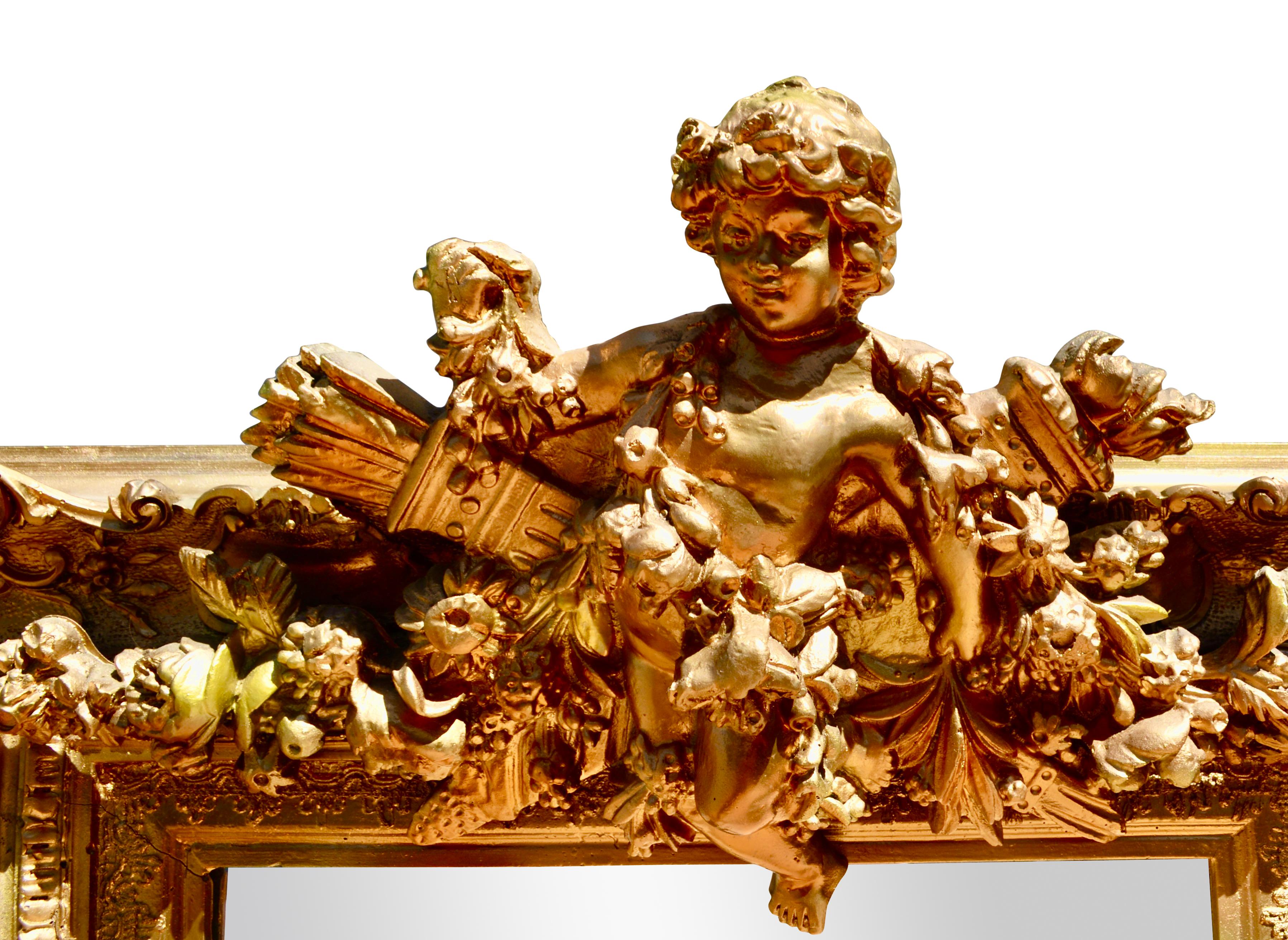 Bois doré Miroir de style rococo de la fin du XIXe siècle, style Napoléon III, en bois doré et cadre en gesso en vente