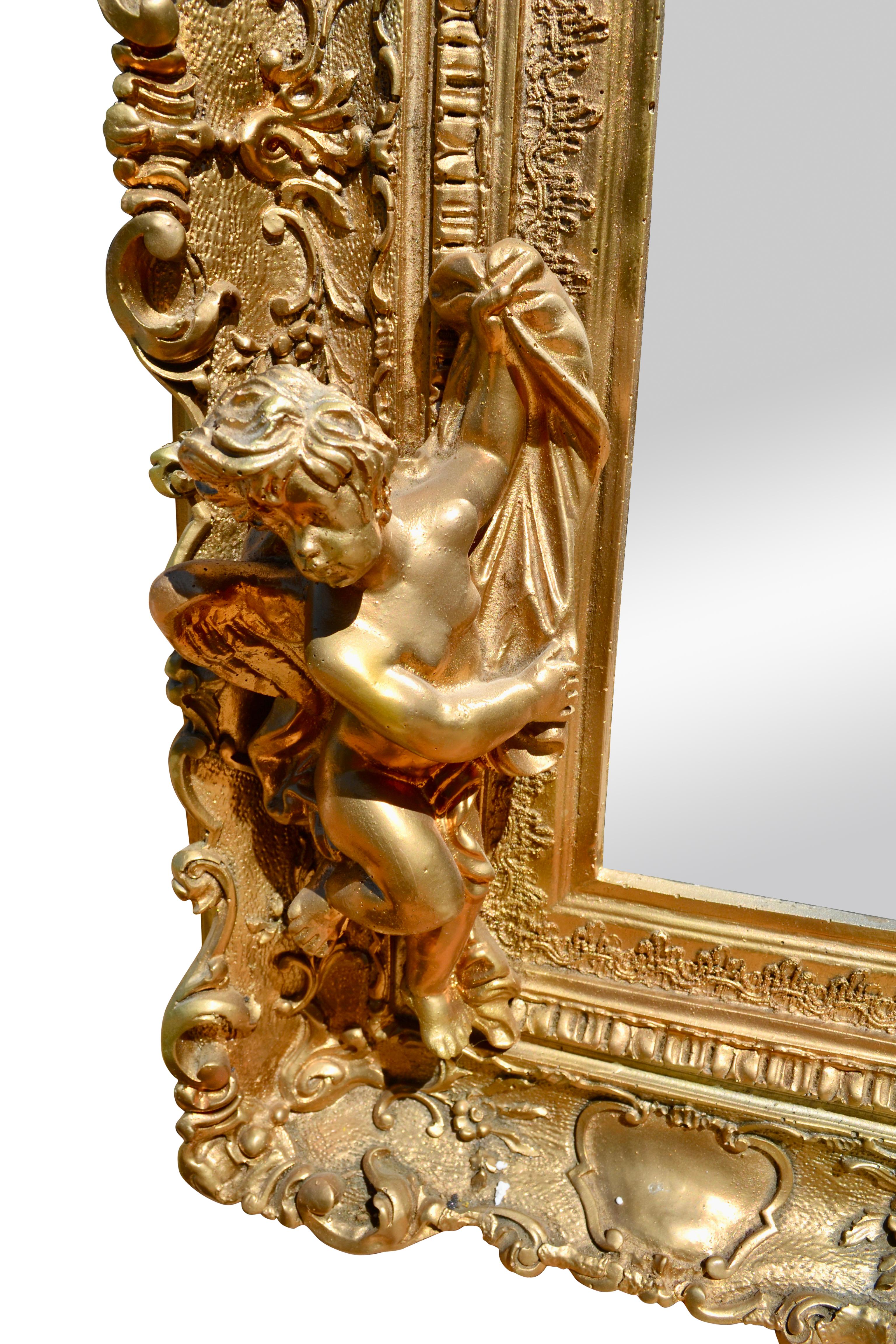 Gerahmter Spiegel im Rokoko-Stil Napoleon III. des späten 19. Jahrhunderts aus vergoldetem Holz und Gesso im Angebot 3