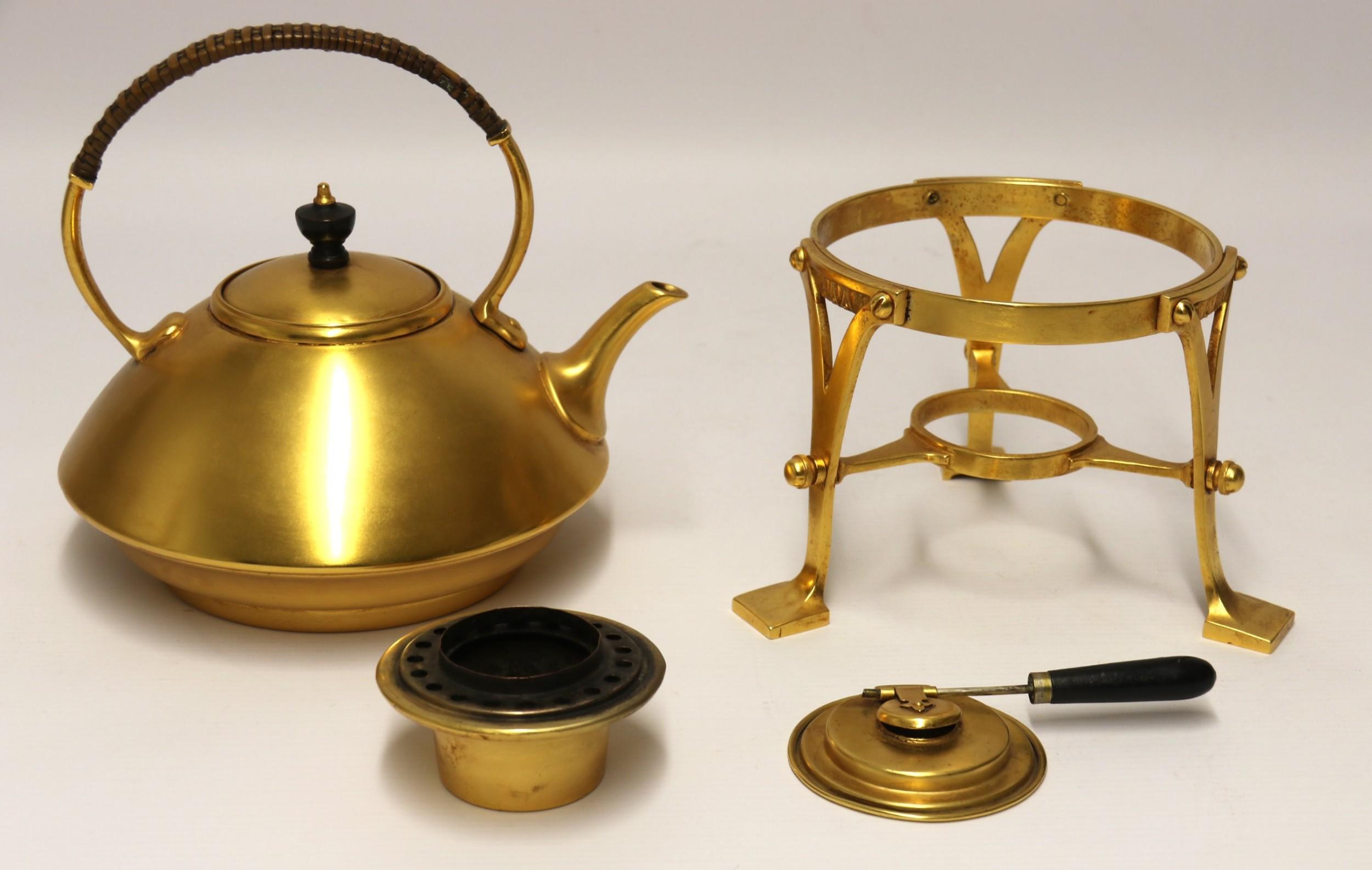 Late 19th Century Aesthetic Movement Gilt Spirit Kettle and Stand For Sale 5