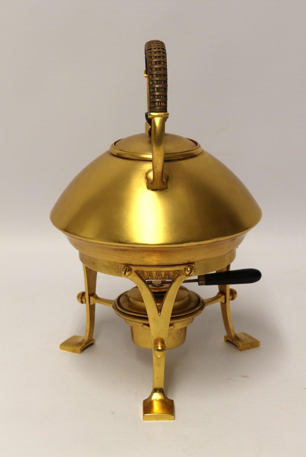 English Late 19th Century Aesthetic Movement Gilt Spirit Kettle and Stand For Sale