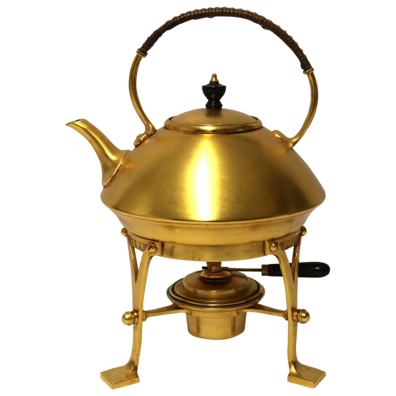 Late 19th Century Aesthetic Movement Gilt Spirit Kettle and Stand For Sale