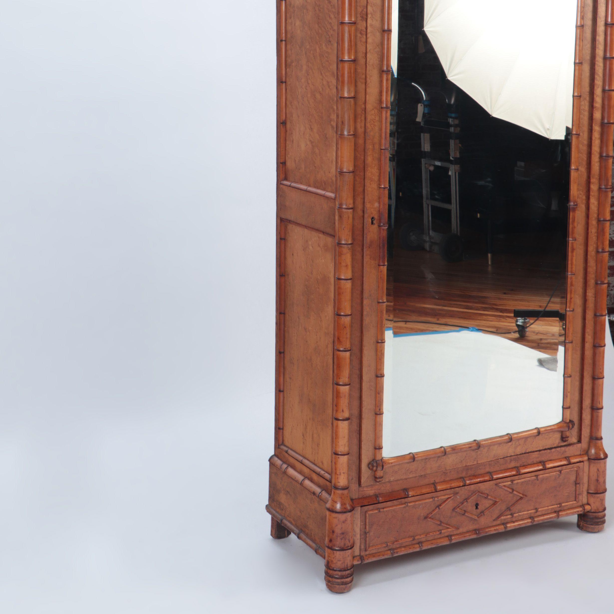 Late 19th C French Maple Faux Bamboo Armoire, C 1880 In Good Condition In Philadelphia, PA