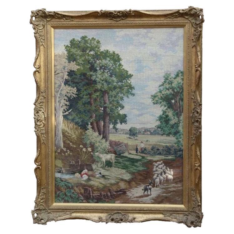 Late 19th C Large Wool Work Picture Taken from John Constable's Painting C1900 For Sale