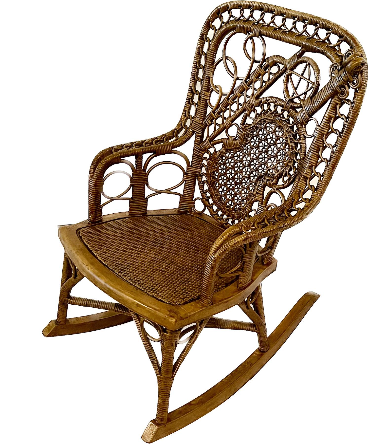 Hand-Woven A late 19th C. Pair of Musical Motif Childs Chair and Rocker For Sale