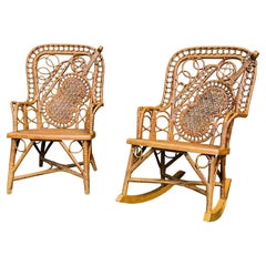 A late 19th C. Pair of Musical Motif Childs Chair and Rocker