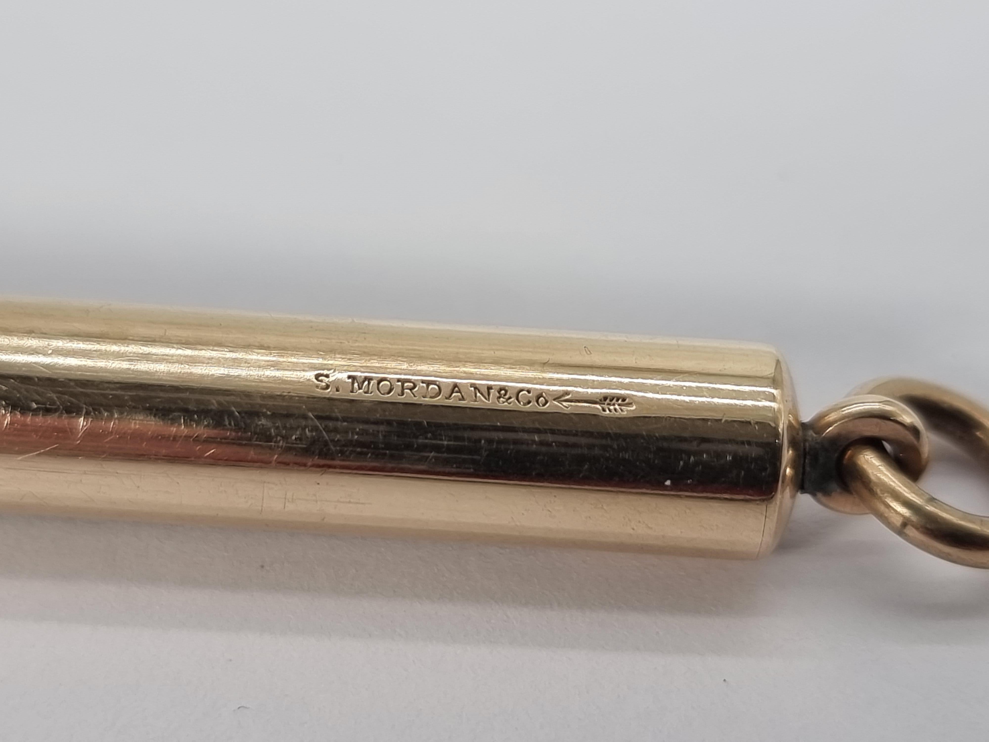 A late 19th century 10ct gold Mordan and Co. sliding fob pencil, English c 1890 1