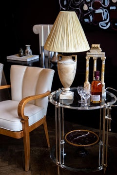 Late 19th Century Alabaster Amphora Urn Table Lamp with Bespoke Raffia Shade