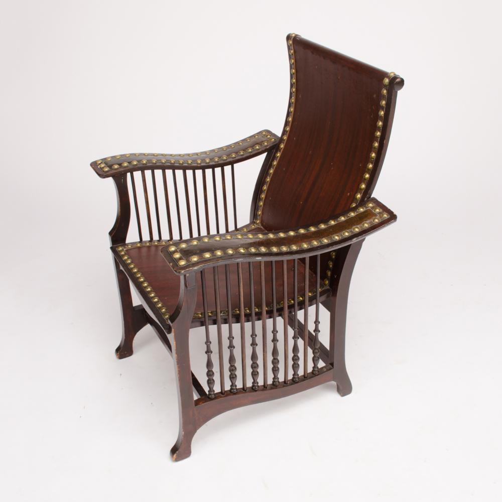 Late 19th Century American Mahogany and Brass Library Armchair In Good Condition For Sale In Philadelphia, PA
