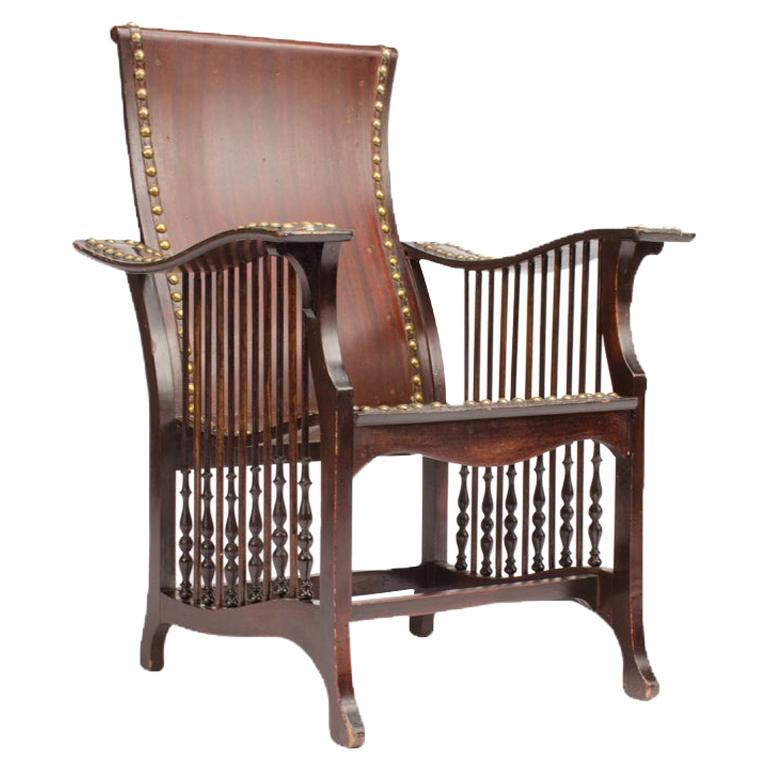 Late 19th Century American Mahogany and Brass Library Armchair