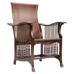 Antique Late 19th Century American Mahogany and Brass Library Armchair