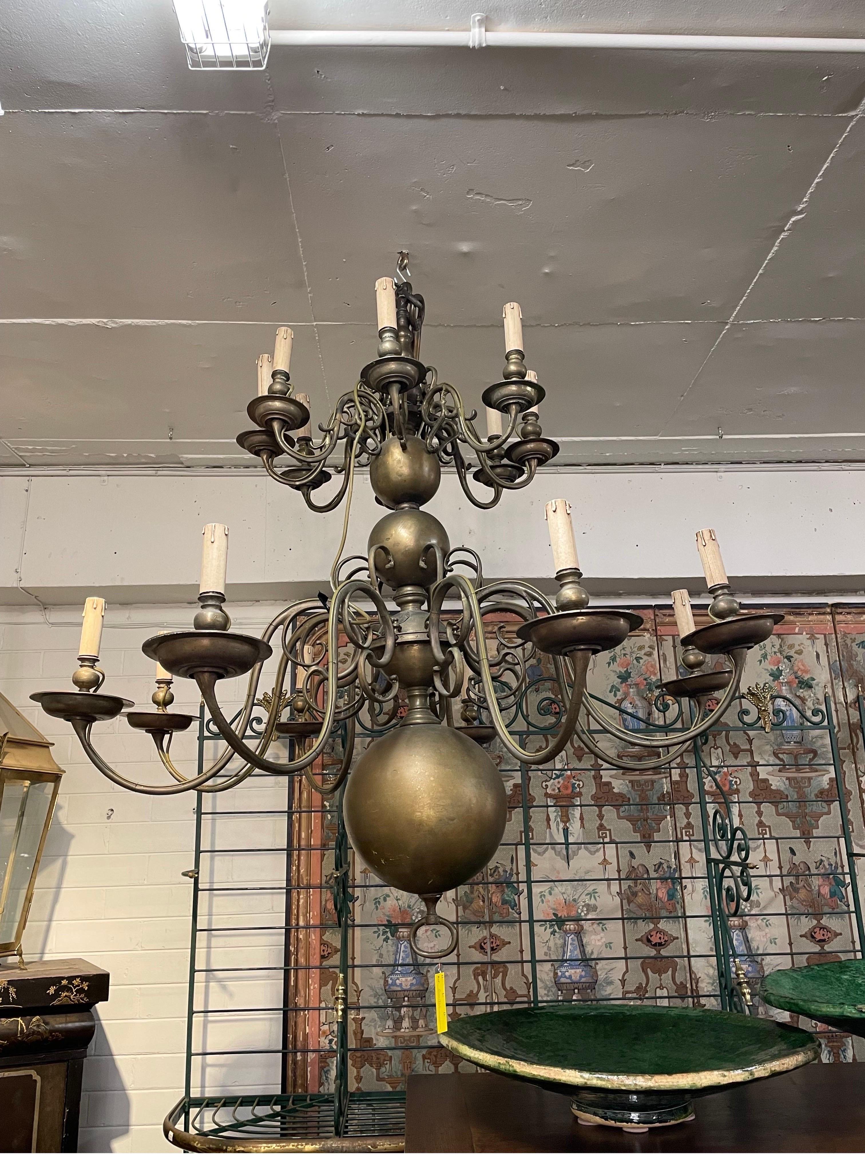 An Antique Dutch Brass Chandelier, Late 19th Century

Of typical form, the sixteen lights arranged in two tiers.

Provenance: Private Victoria Collection.

Condition: Wear consistent with age and use. Overall in good condition.

Weight: