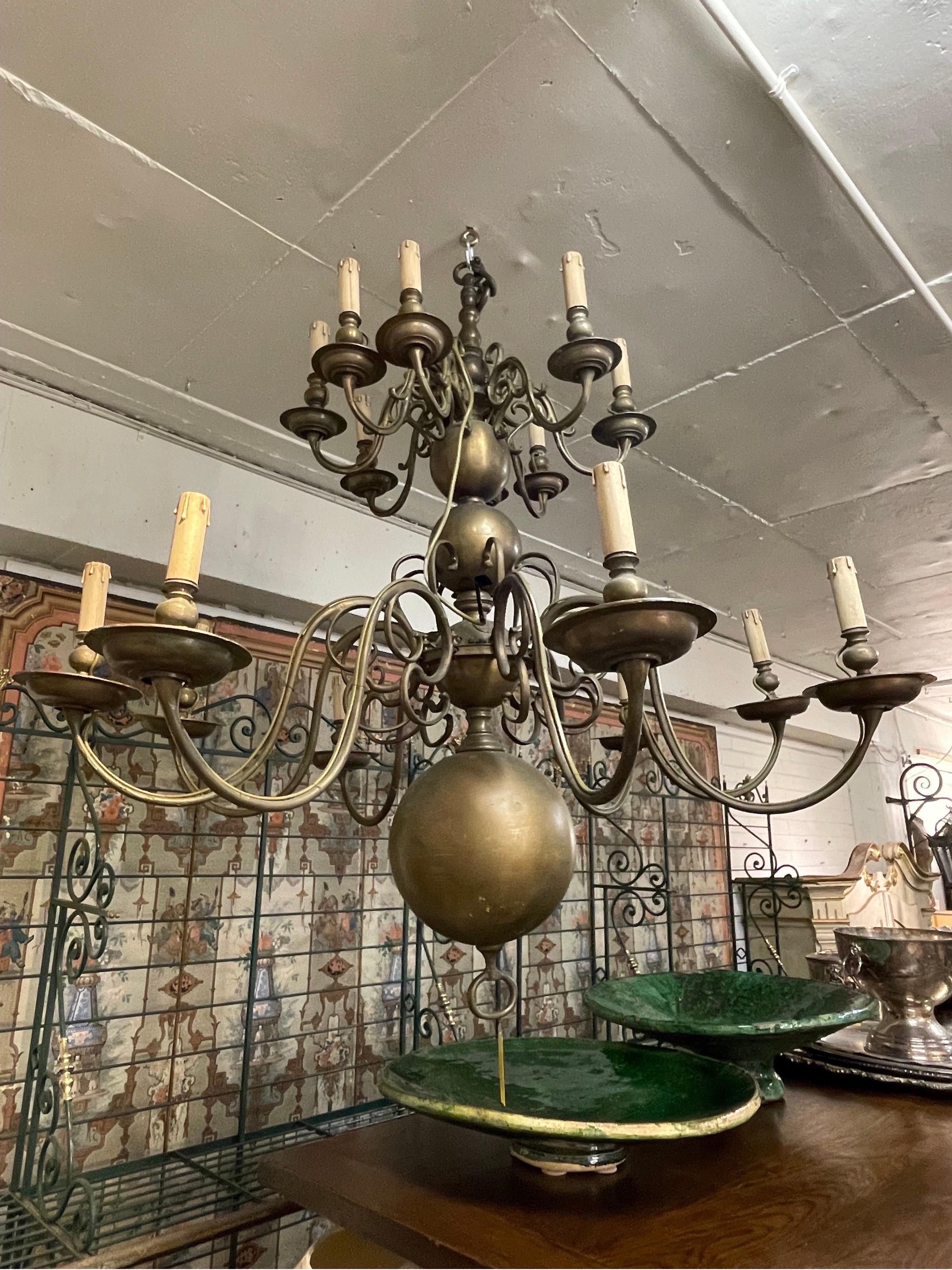Baroque A Late 19th Century Antique Dutch Brass Chandelier For Sale