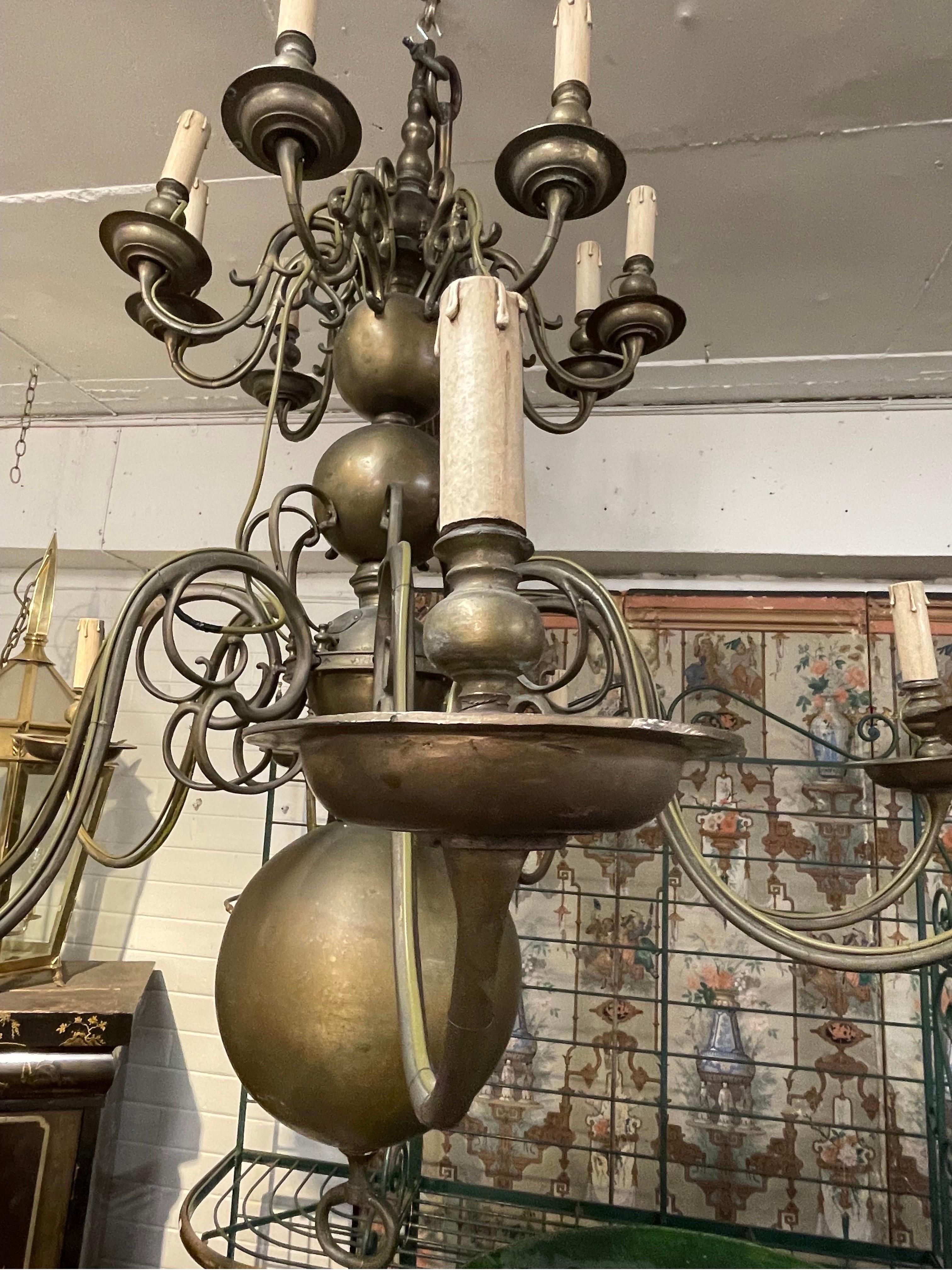 Cast A Late 19th Century Antique Dutch Brass Chandelier For Sale
