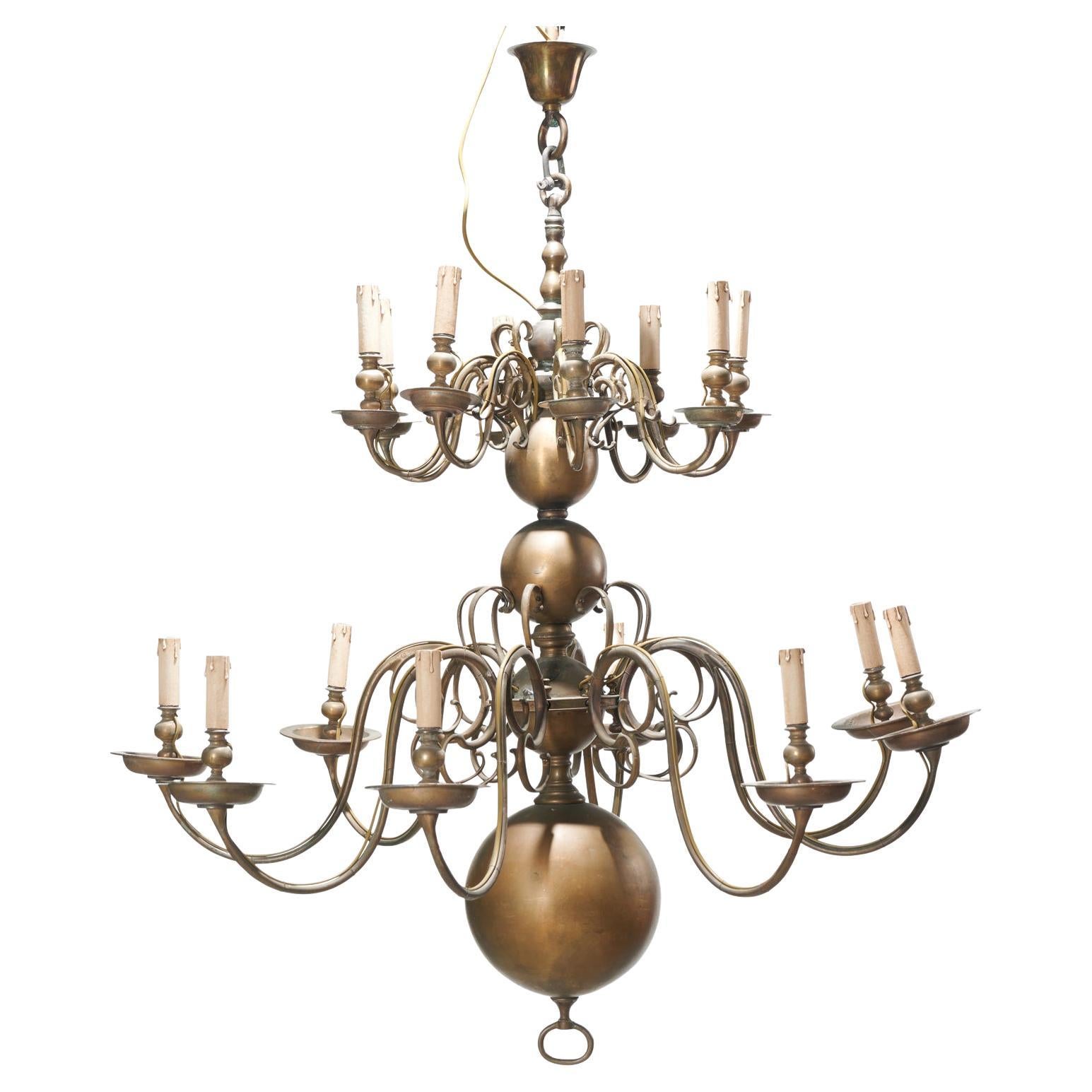 A Late 19th Century Antique Dutch Brass Chandelier For Sale